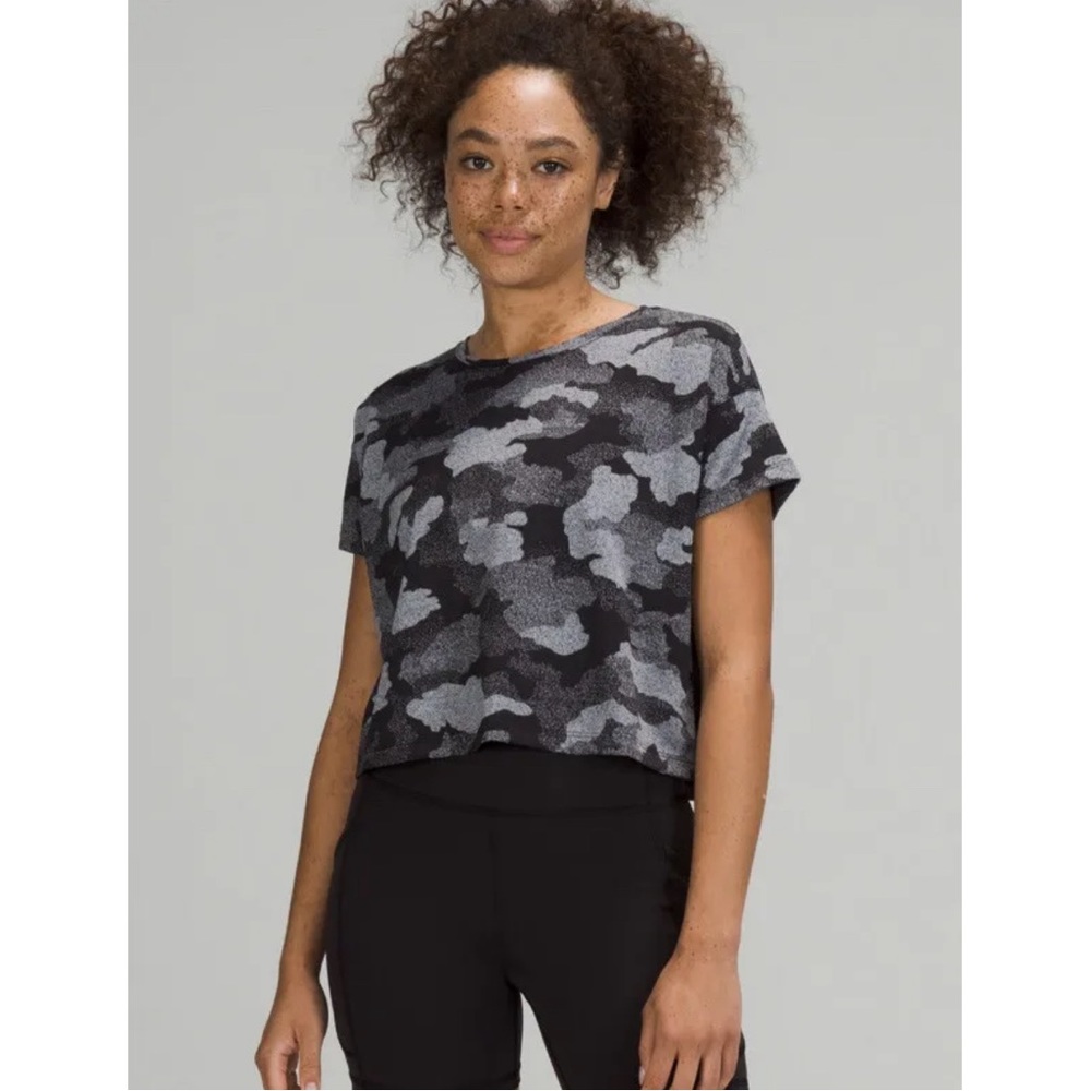 Lululemon Cates Tee Short Sleeve Cropped Tee, Heritage Speckle Camo